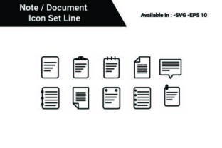 Note Document Icon Set with Line